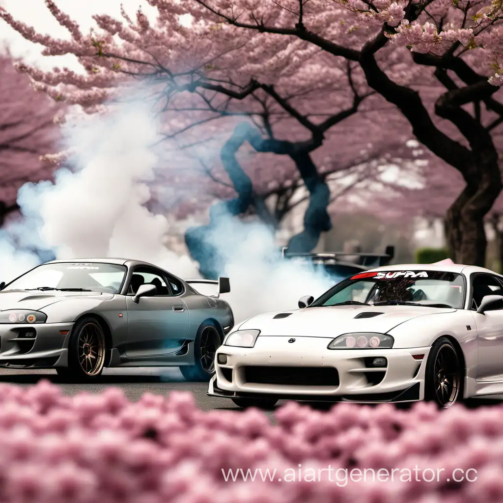 Supra-Cars-Drifting-Under-Cherry-Blossom-Tree
