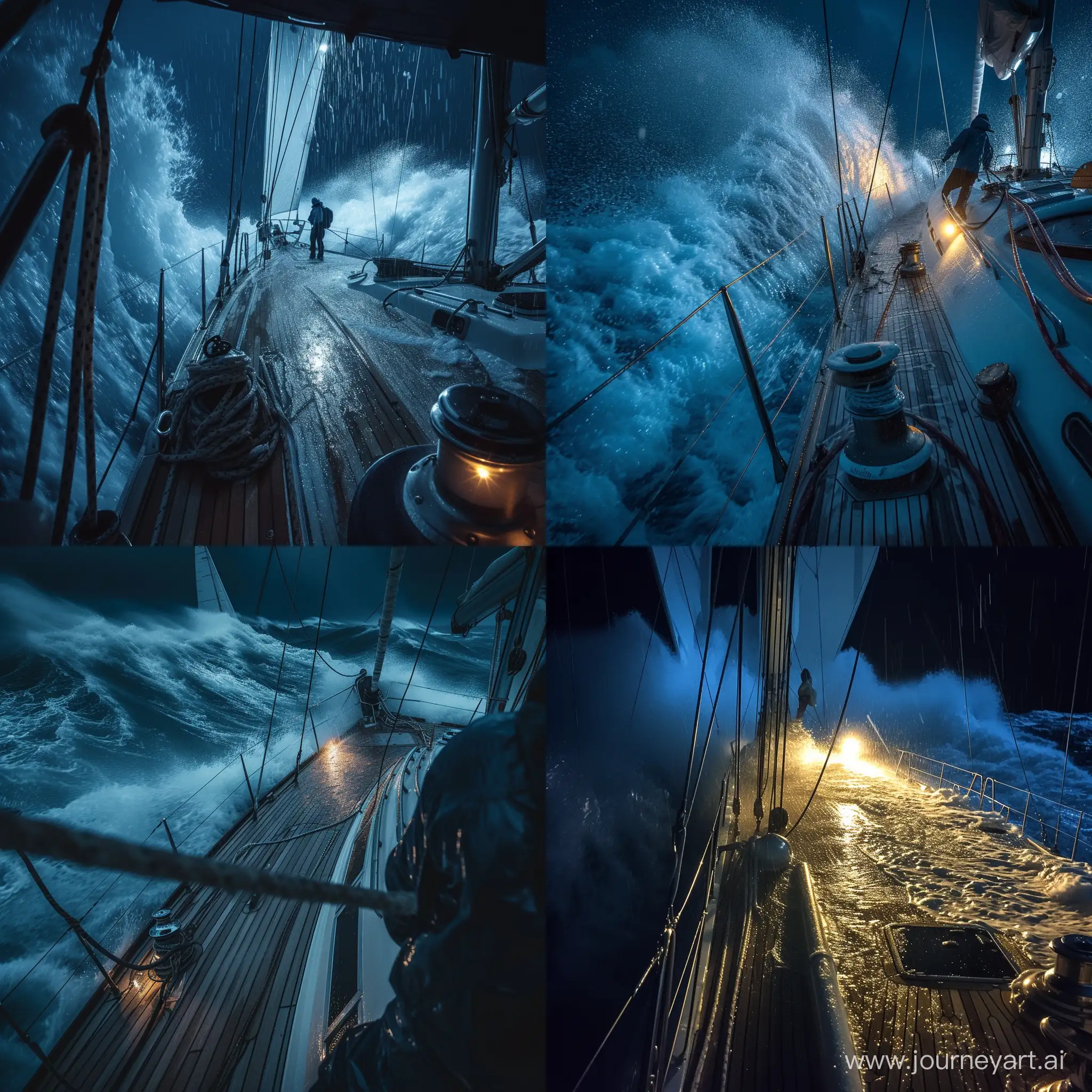 Nighttime-Yacht-Adventure-in-a-Storm-with-Heavy-Rain-and-Big-Waves