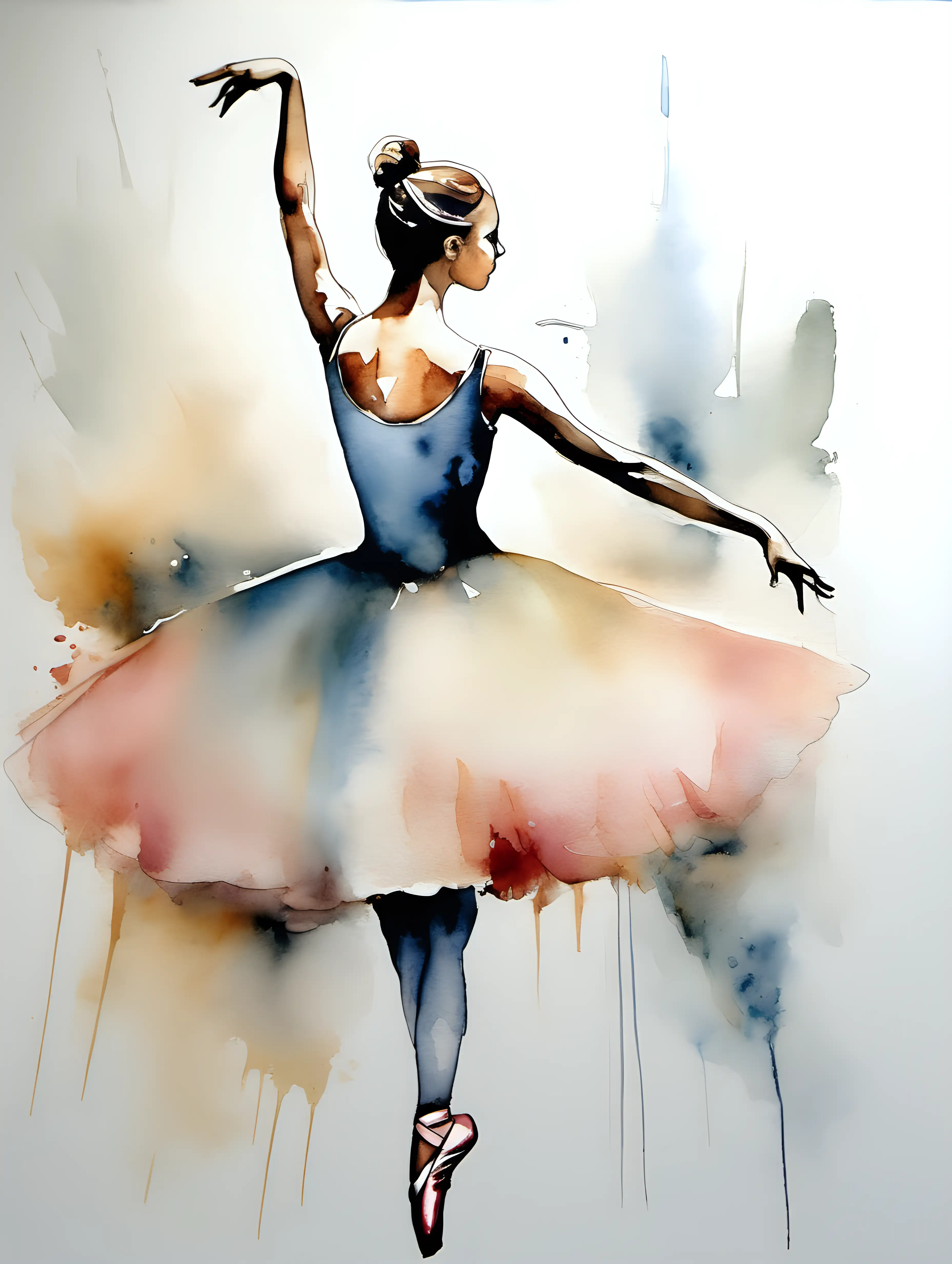 Modern Abstract Aquarelle Painting of a Dressing Ballerina
