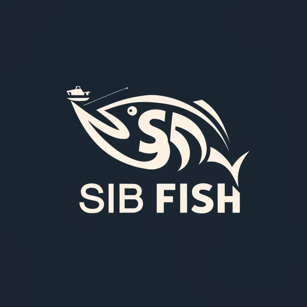a logo design,with the text "sib fish", main symbol:fish, boat, fishing rod,Moderate,be used in Travel industry,clear background