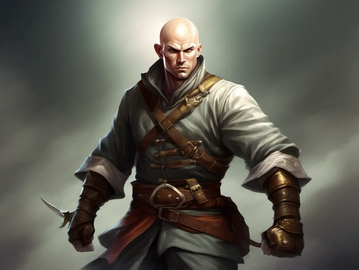 bald fighter adventurer, fantasy, day