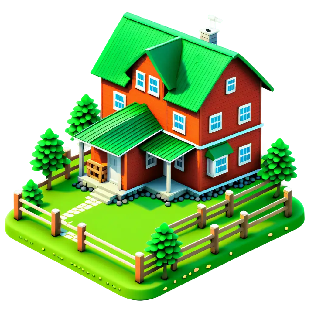 Isometric-Farm-House-PNG-Illustrating-Rural-Tranquility-in-HighQuality-Imagery