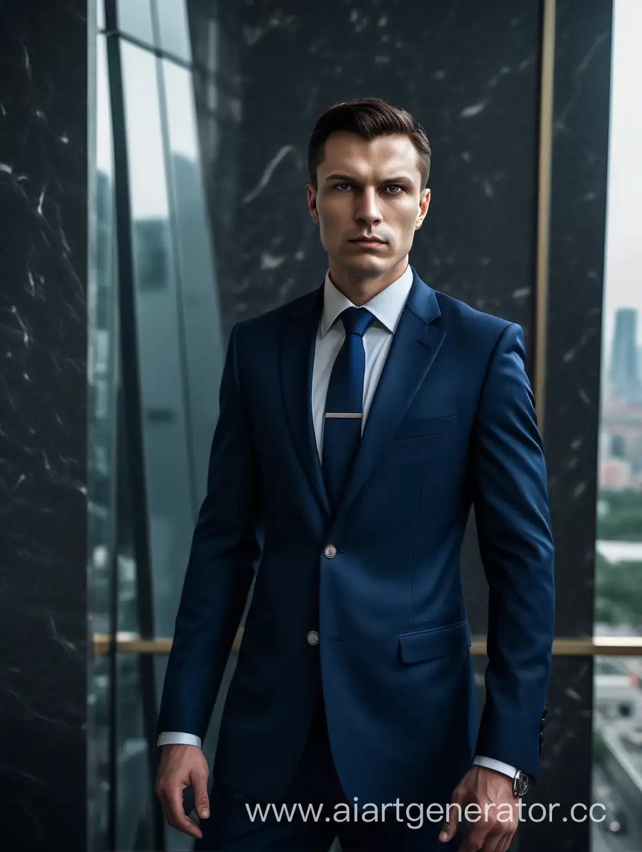 Confident-MoscowCity-Guard-in-Stylish-Dark-Blue-Suit-at-Mercury-Tower