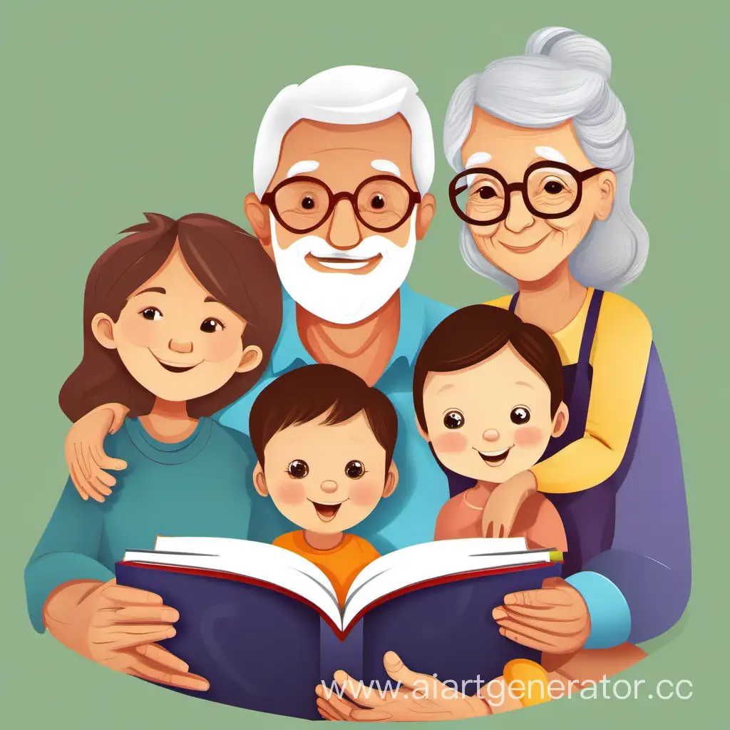 мама папа бабушка внук внучка читают книгу сын дочь
