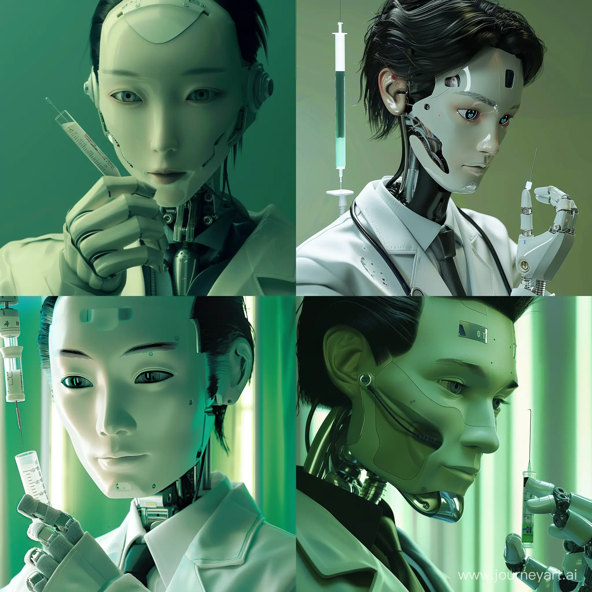 Japanese-Male-Robot-Doctor-Holding-Test-Tube-in-Green-Laboratory-Setting