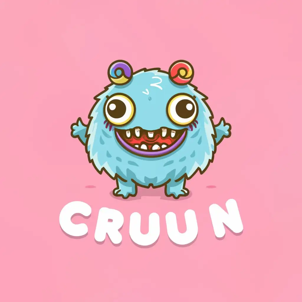 a logo design,with the text "crunchy noms", main symbol:cute fluffy monster, candy monster,,complex,clear background