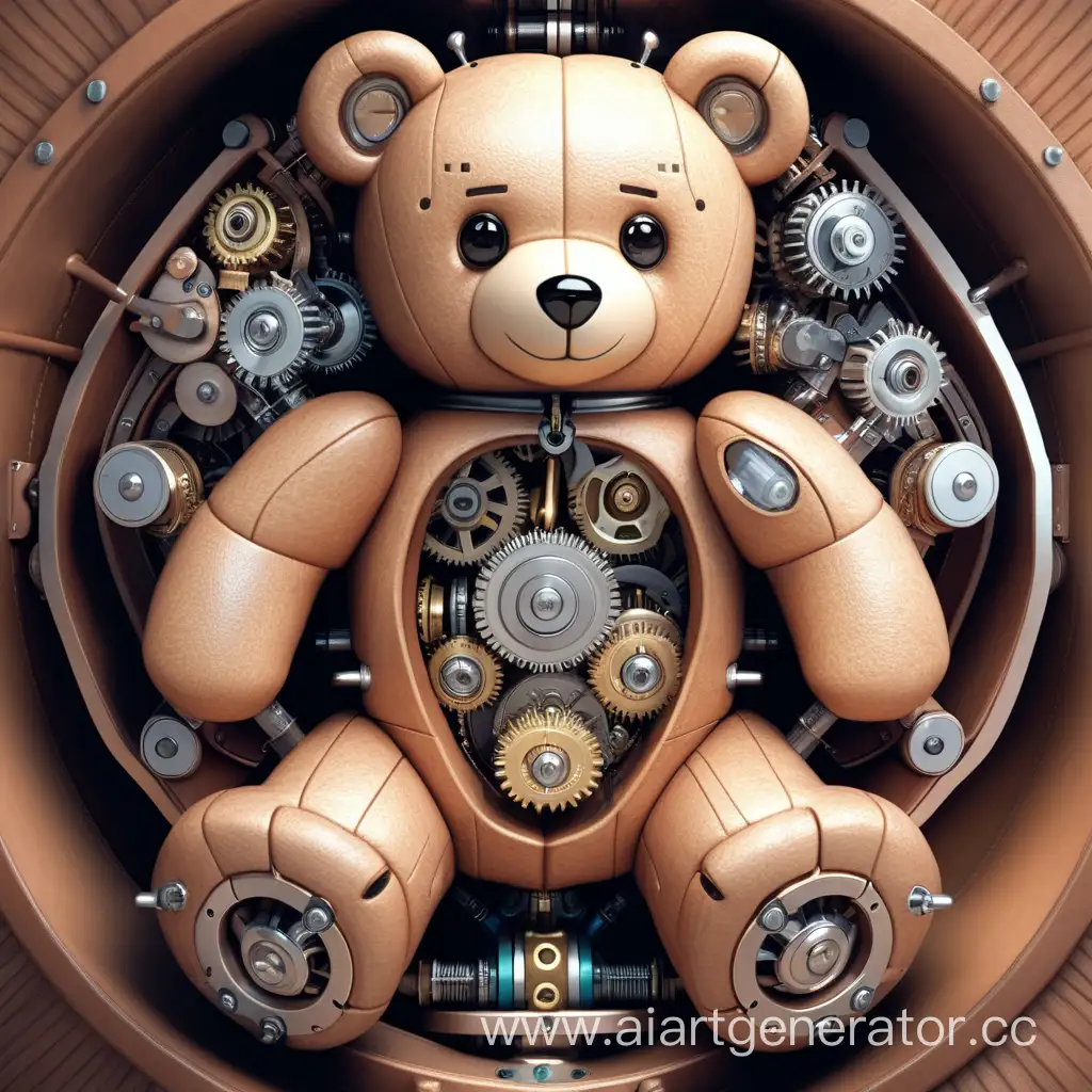 A complex mechanism inside a teddy bear