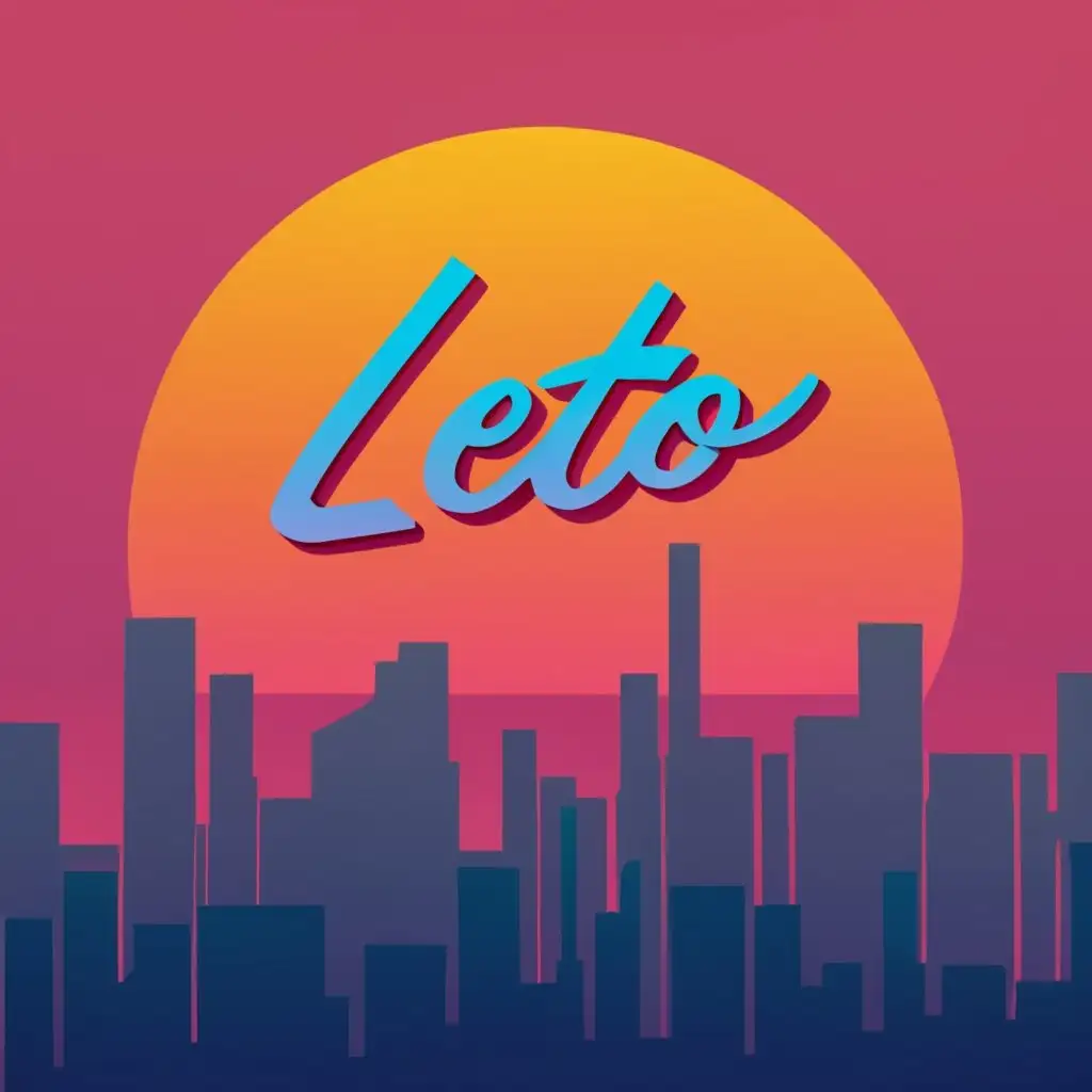 logo, "Leto" word on sunrise in neon retro style, with the text "Leto", typography, be used in Entertainment industry