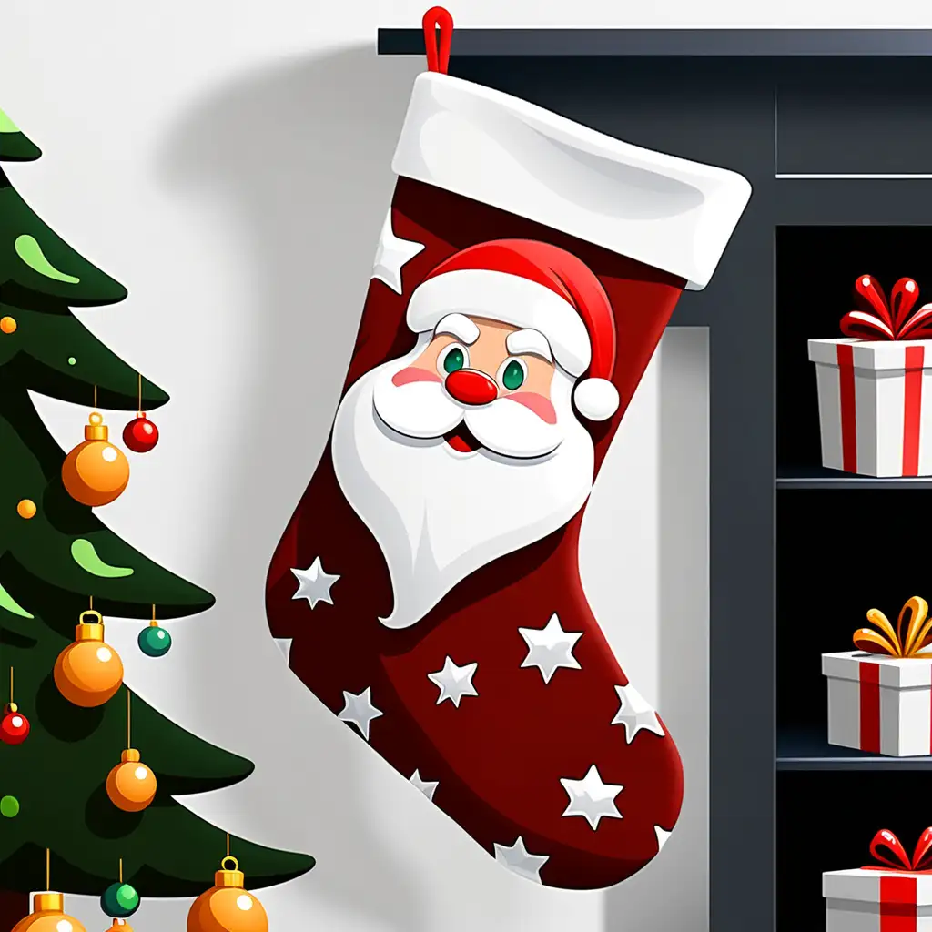 Cheerful Cartoon Christmas Stocking with Festive Holiday Elements