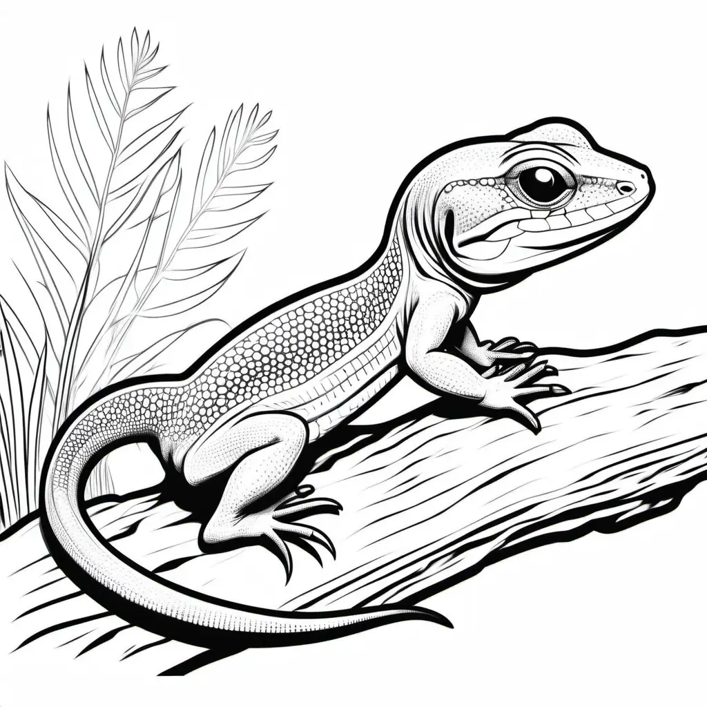 auatralian skink cartoon detailed image kids colouring book stencil black and white fine lines
