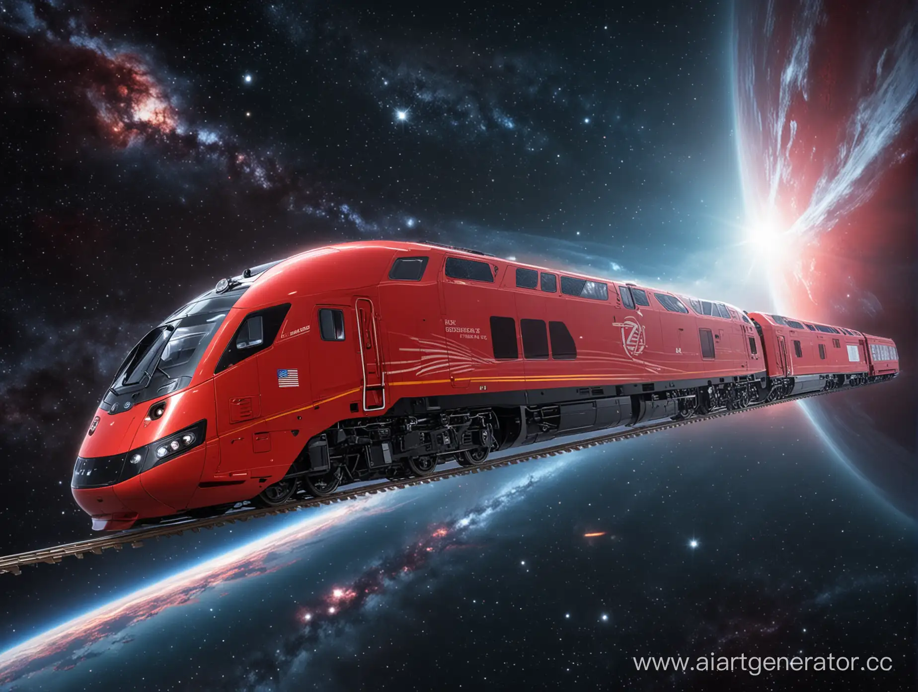 Vibrant-Red-Electric-Locomotive-in-the-Celestial-Expanse