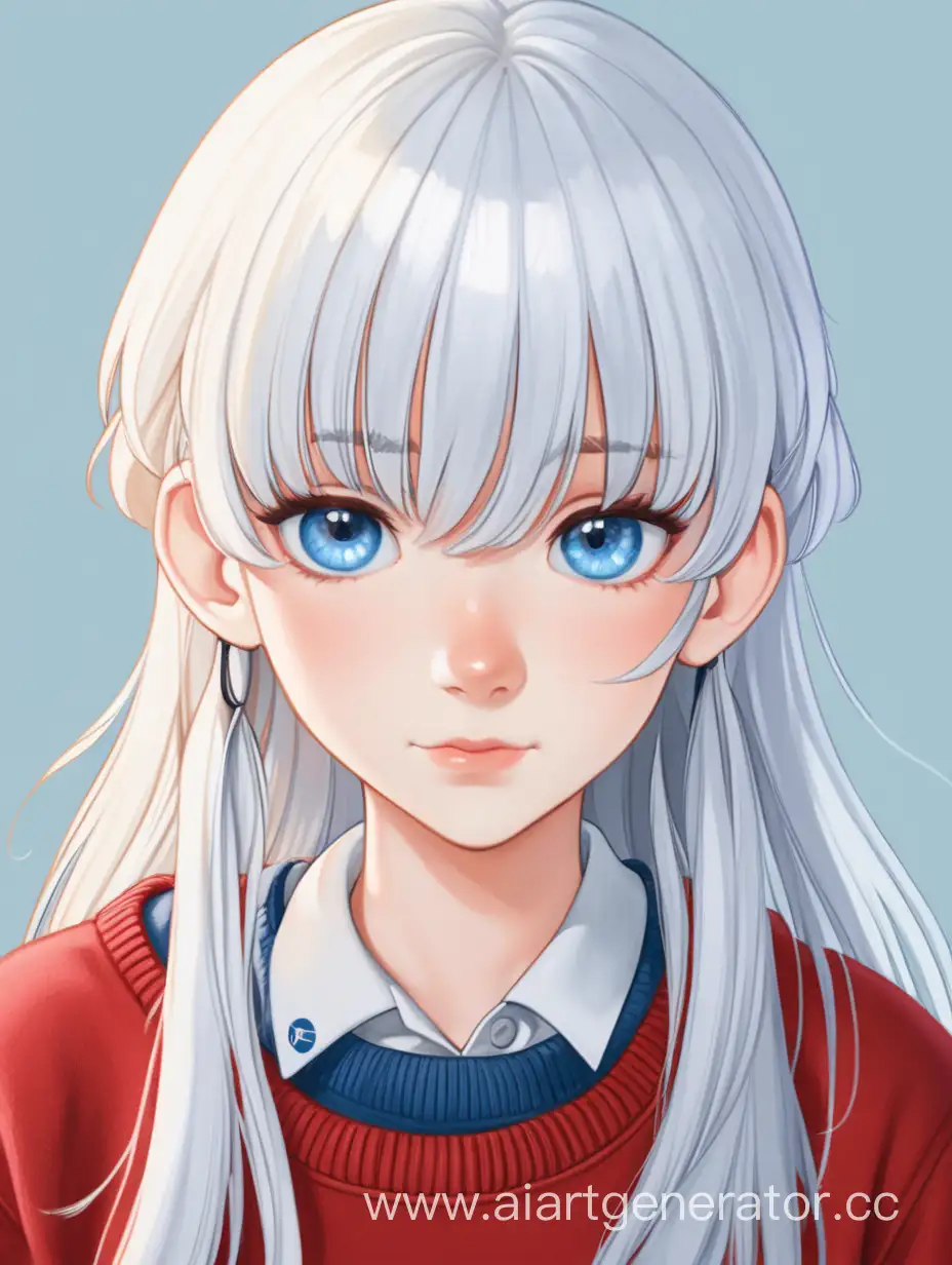 Charming-School-Yearbook-Portrait-WhiteHaired-Girl-in-Red-Sweater