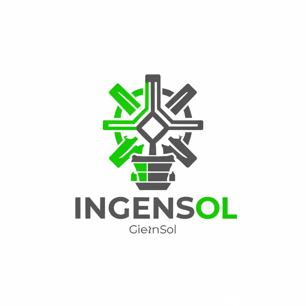 a logo design,with the text "INGENSOL", main symbol:civil engineering+ solar panels+energy saving+sustainability,Moderate,clear background