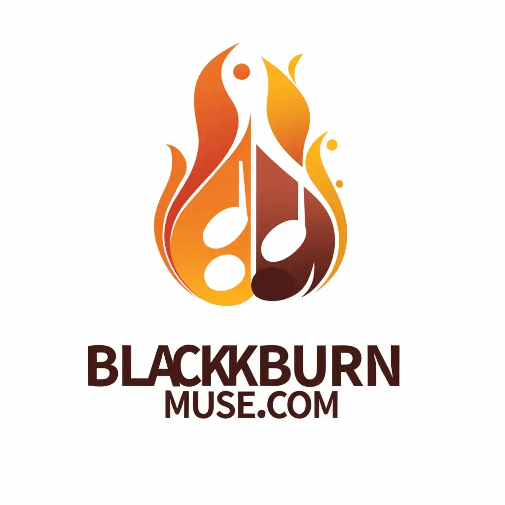 a logo design,with the text "Blackburn Muse.com tm", main symbol:2 music notes melting in flames,Moderate,clear background