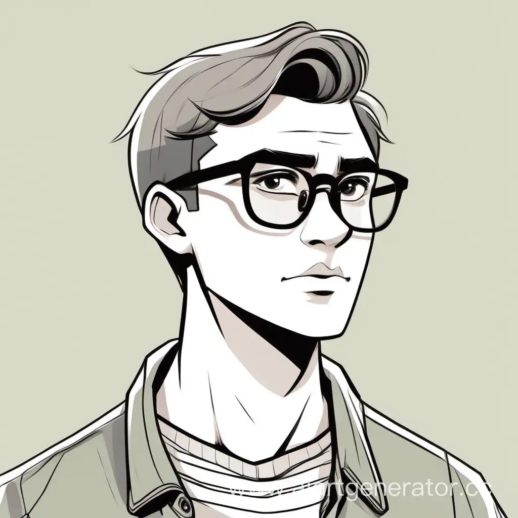 Cartoon-Portrait-of-a-Young-Man-with-Short-Hair-and-Glasses