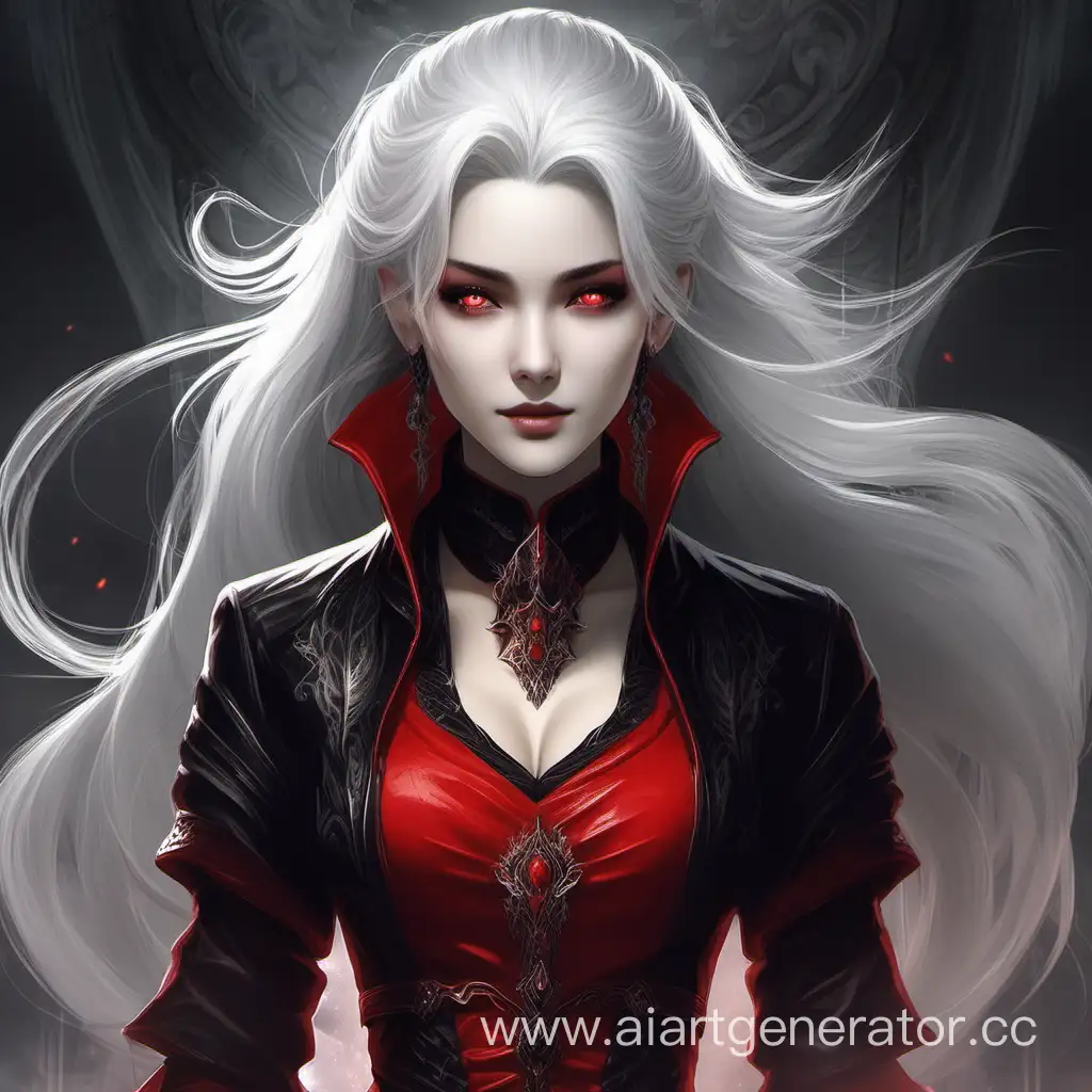 Fantasy-Woman-in-Striking-Red-and-Black-Attire-with-White-Hair