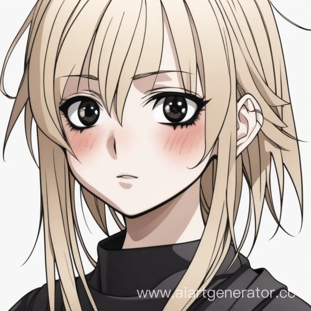 Blonde girl with black eyes in anime style