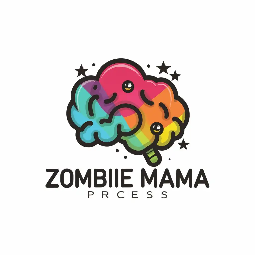 a logo design,with the text "zombie mama press", main symbol:bran and heart mashup, rainbow colors, this is for a girly sticker shop,Moderate,be used in Retail industry,clear background
