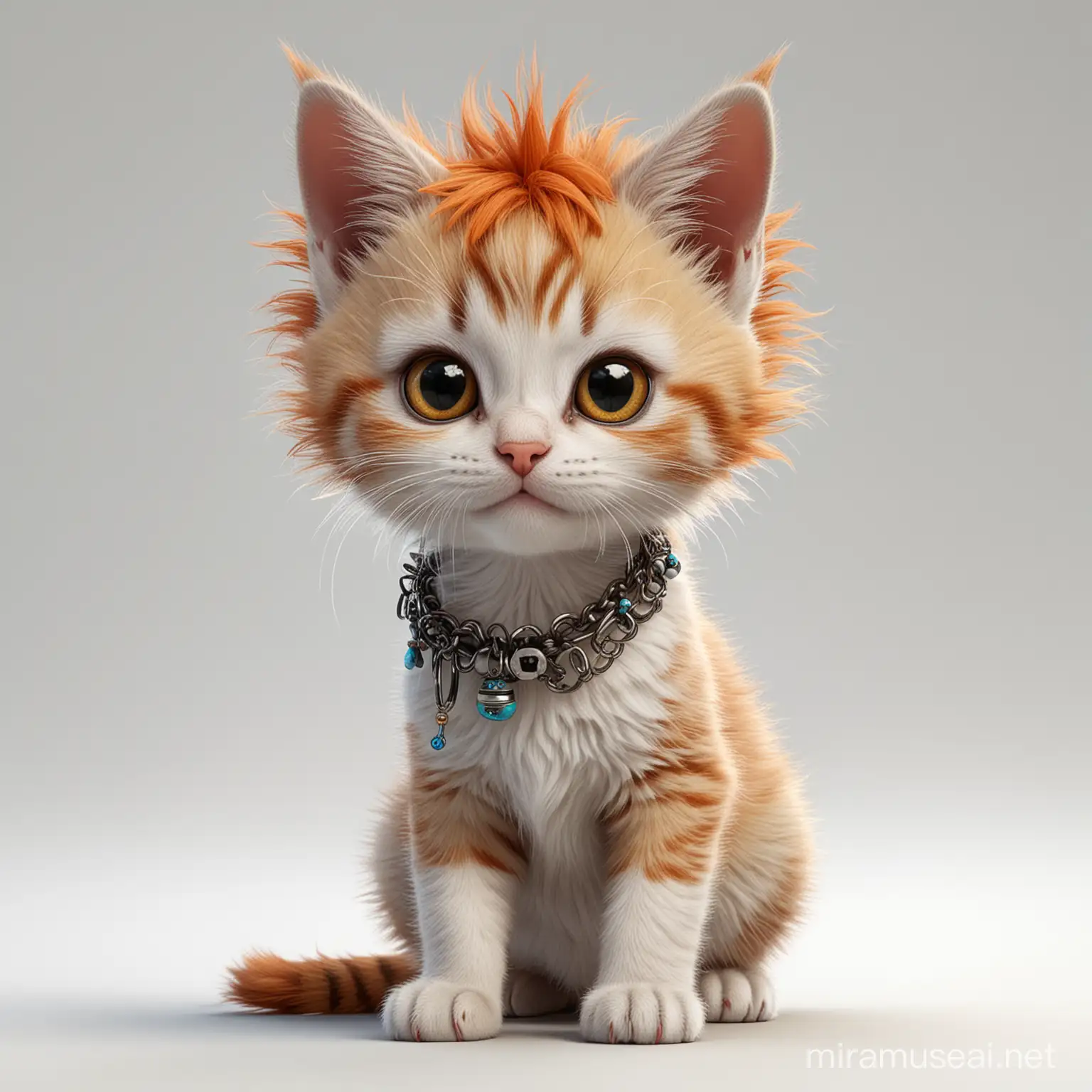 realistic full body shot of kitten with punky hair, earrings, nosering cartoonish, inventive character designs, color settings, 
highly detailed digital art, fixed on white background,  james gurney art --v 5.2 --s 250
