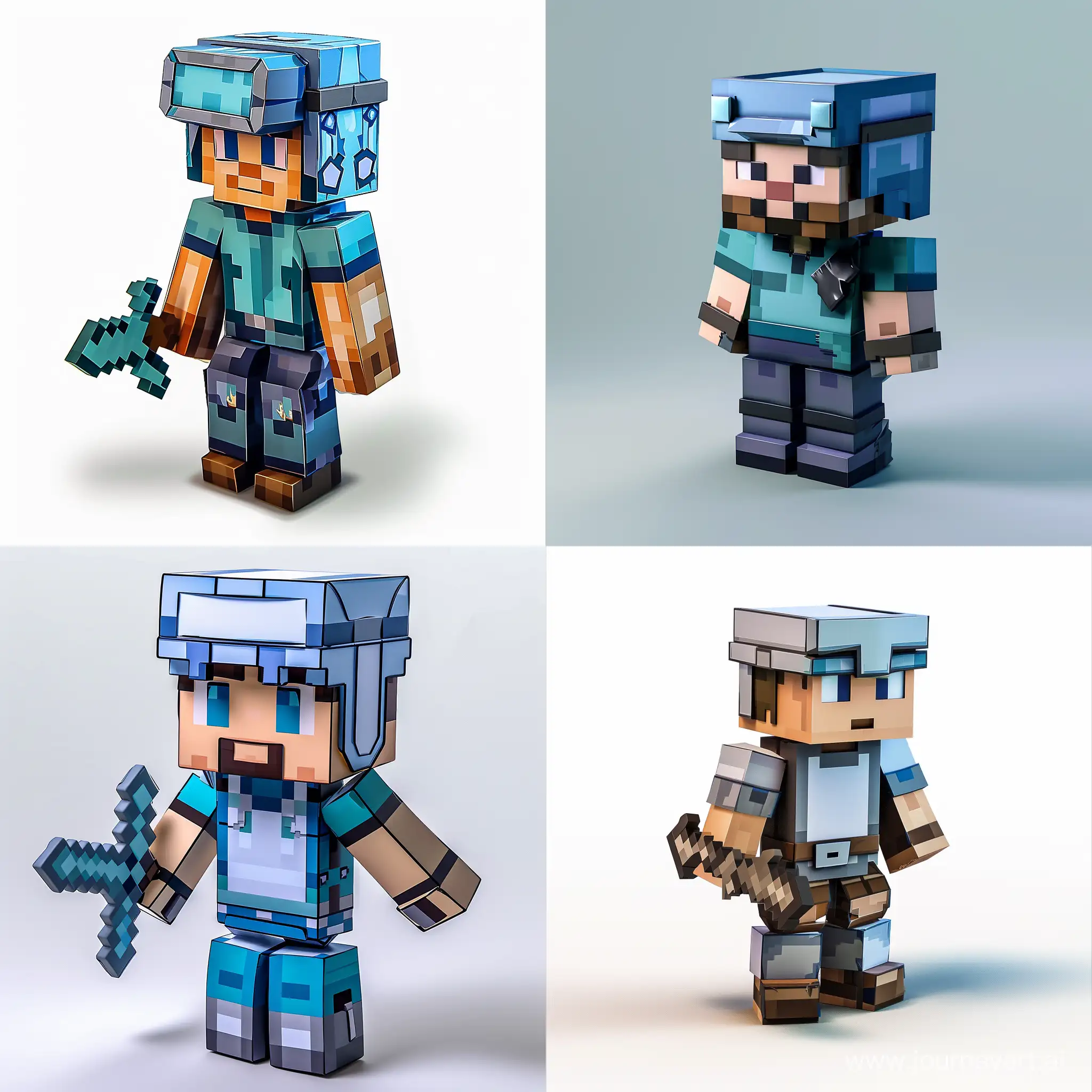 HD art, minecraft thematic, 3d model of minecraft player with skin which includes helmet.