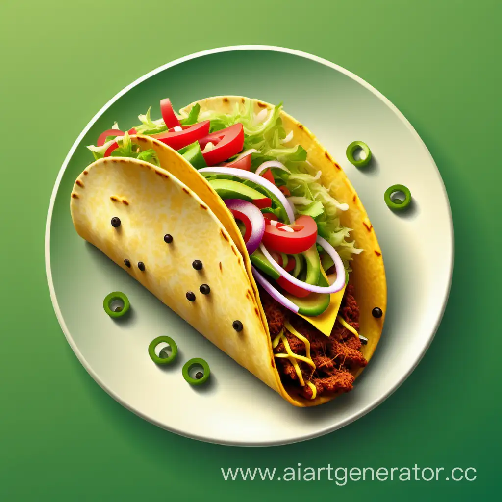 Colorful-Vector-Illustration-Delicious-Taco-Plate-on-Vibrant-Green-Background