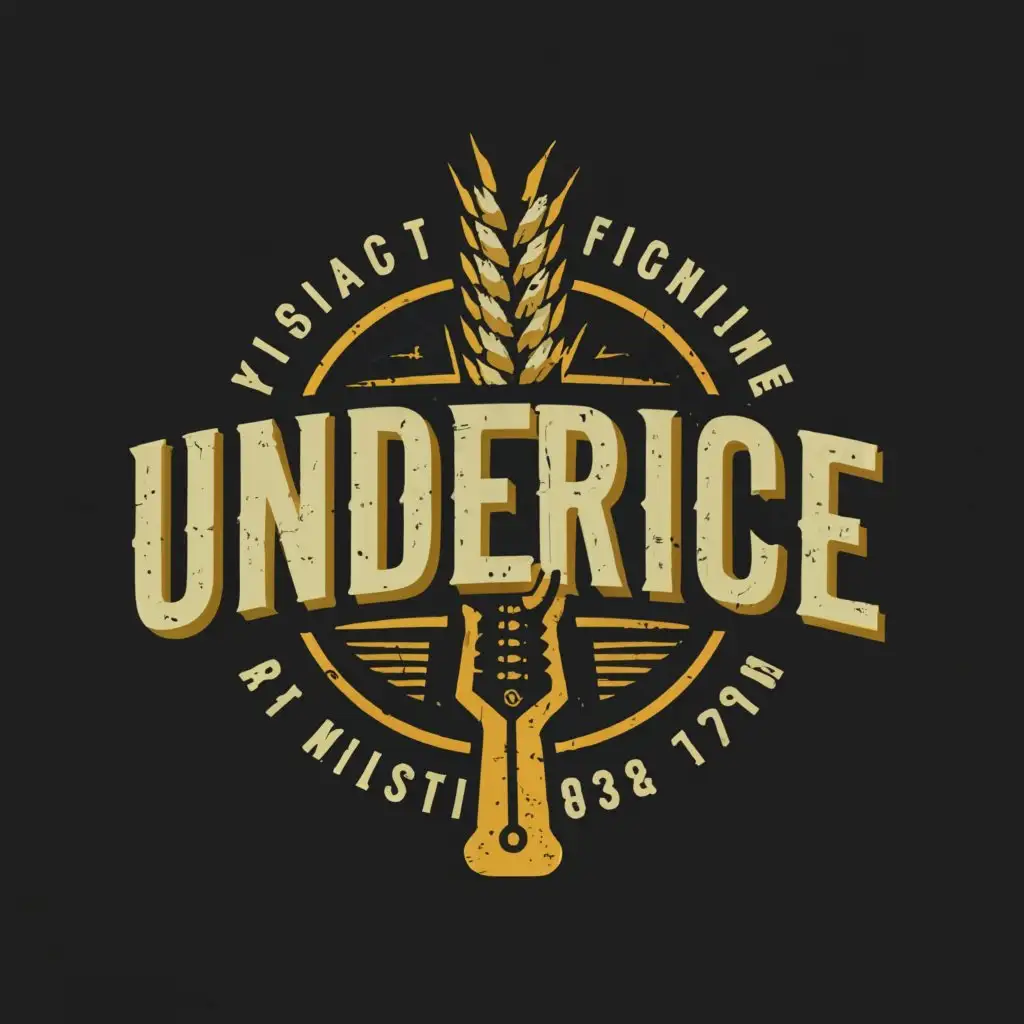 a logo design,with the text "UNDERICE", main symbol:ear of rice, guitar, drums, microphone,Minimalistic,be used in Entertainment industry,clear background