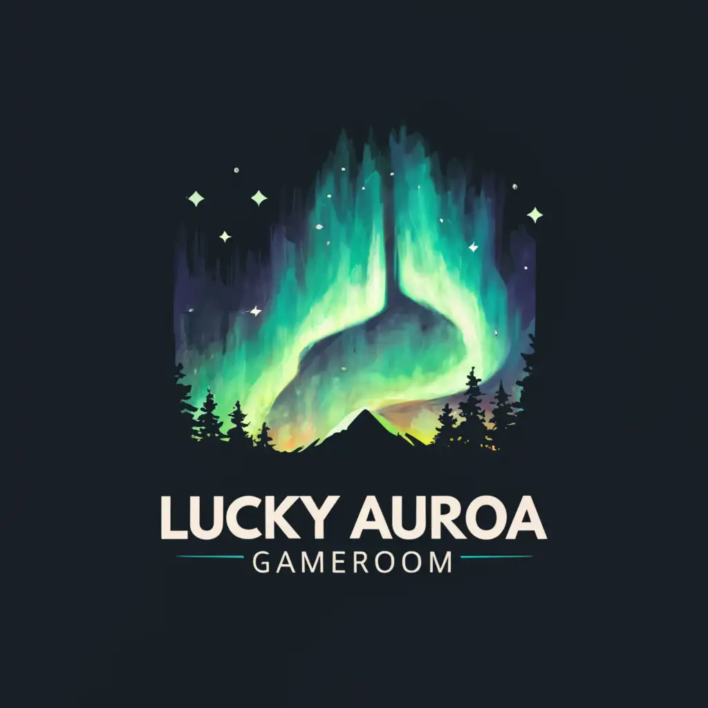 LOGO-Design-For-Lucky-Aurora-Gameroom-Night-Sky-with-Northern-Lights-on-a-Clear-Background