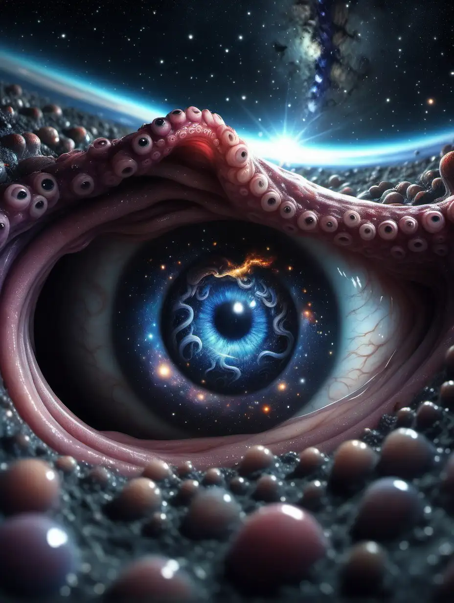 Hyper Realistic Universe Emerges from Hole with Stars Tentacles and Eyes