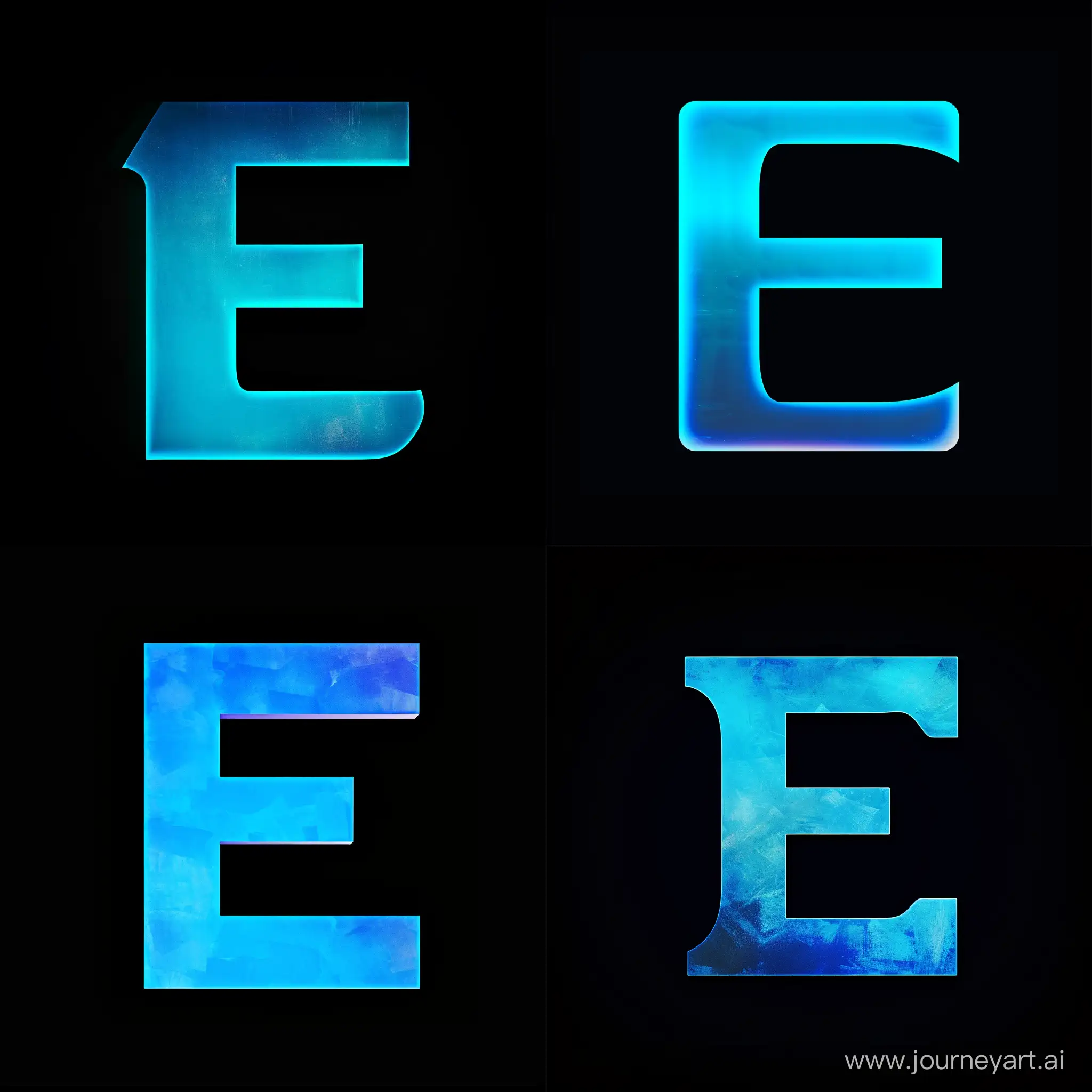 А теперь сгенерируй букву "Е", только в синем градиенте на черном фоне