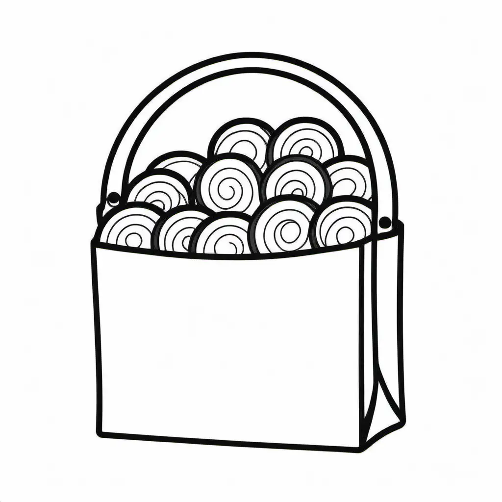 a simple black and white coloring book outline of bag of candy