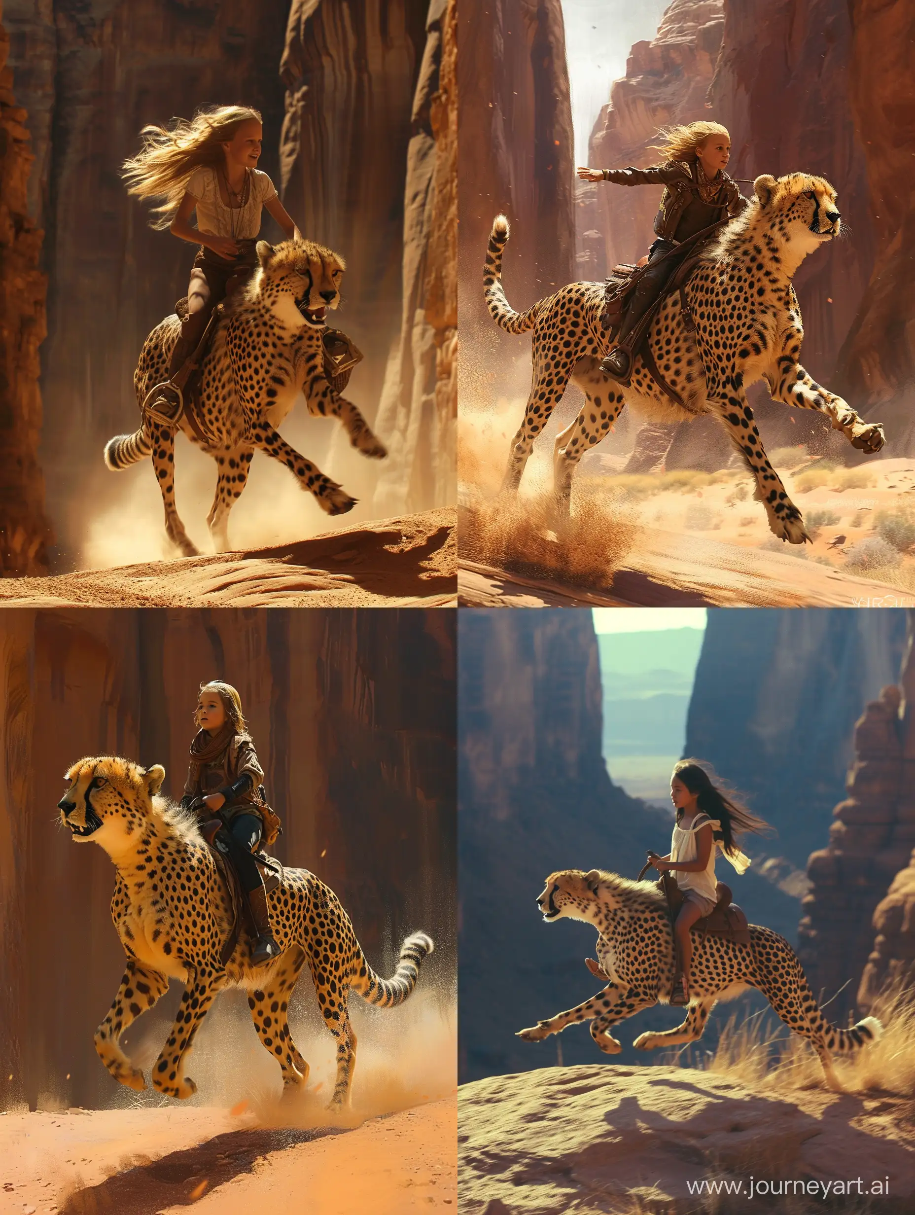Adventurous-Girl-Riding-Cheetah-through-Canyon