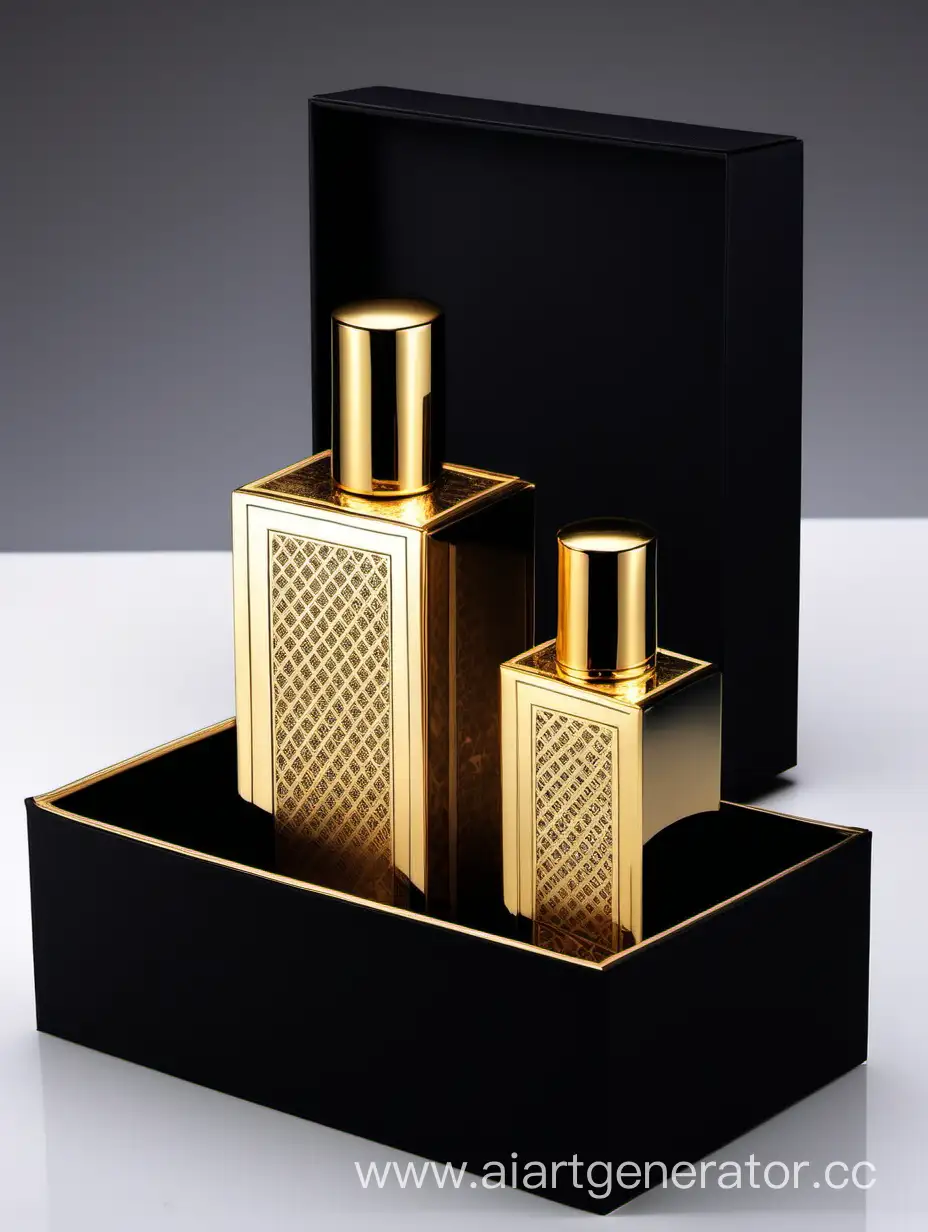 luxury perfume rectangle box with black and gold color