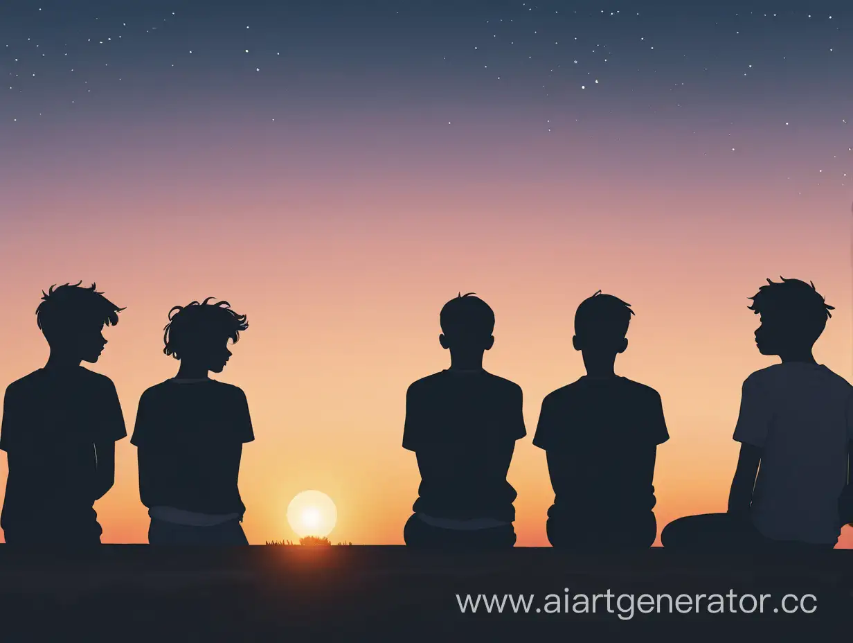 Teenagers-Silhouetted-Watching-Sunset-at-Night