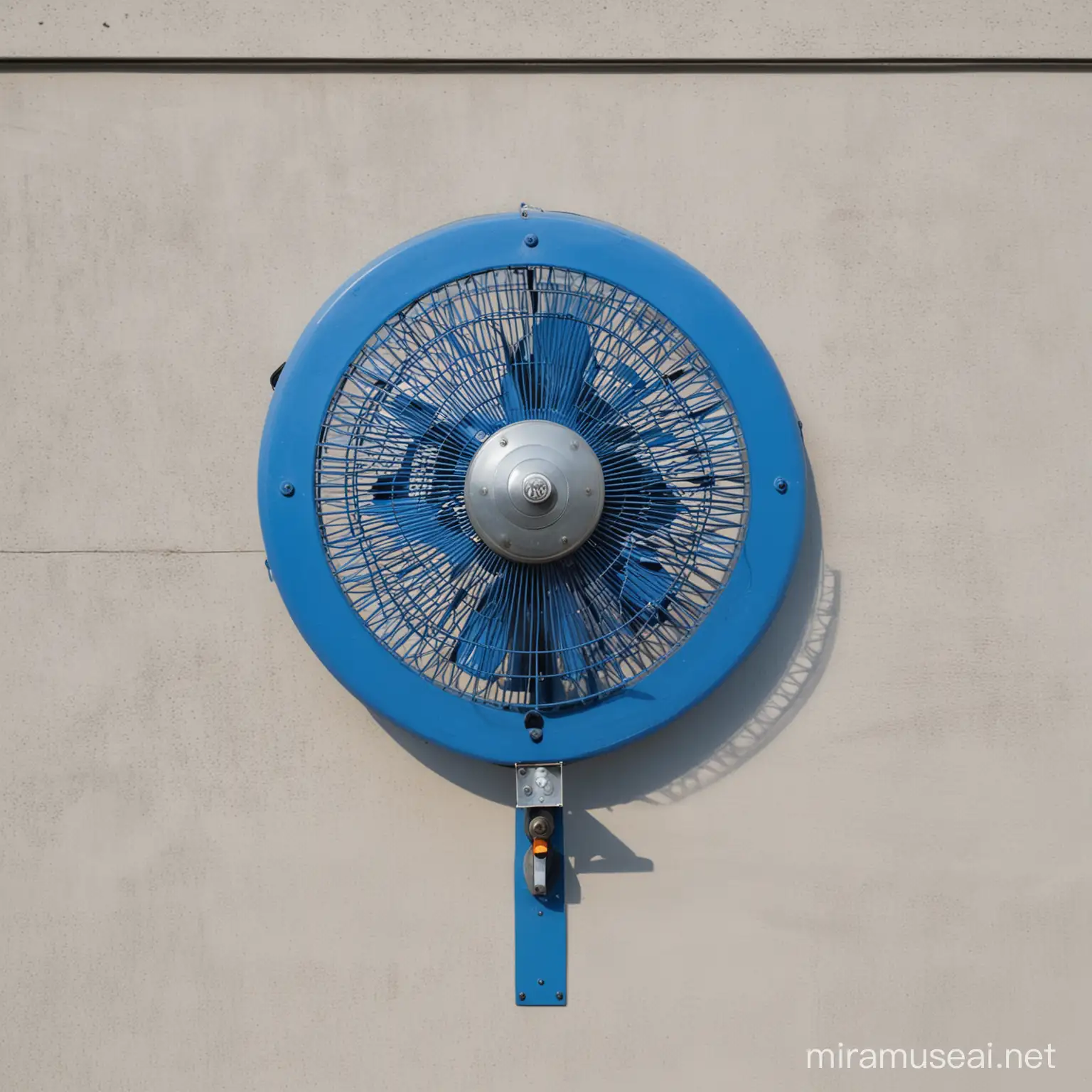Blue Sign with Oscillating Fan in Abstract Setting