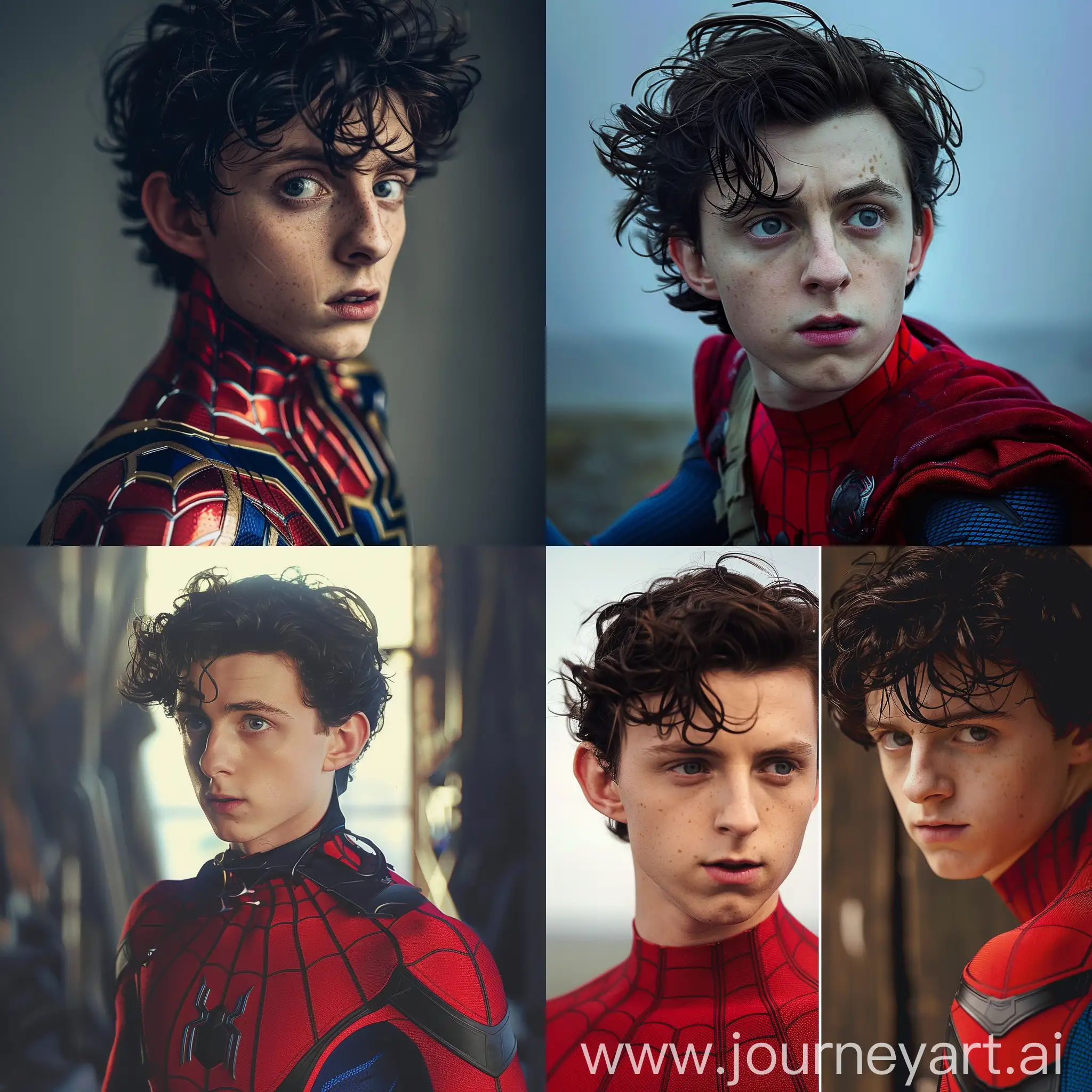 Timothy-Chalamet-Portraying-Spiderman-in-Dynamic-Pose