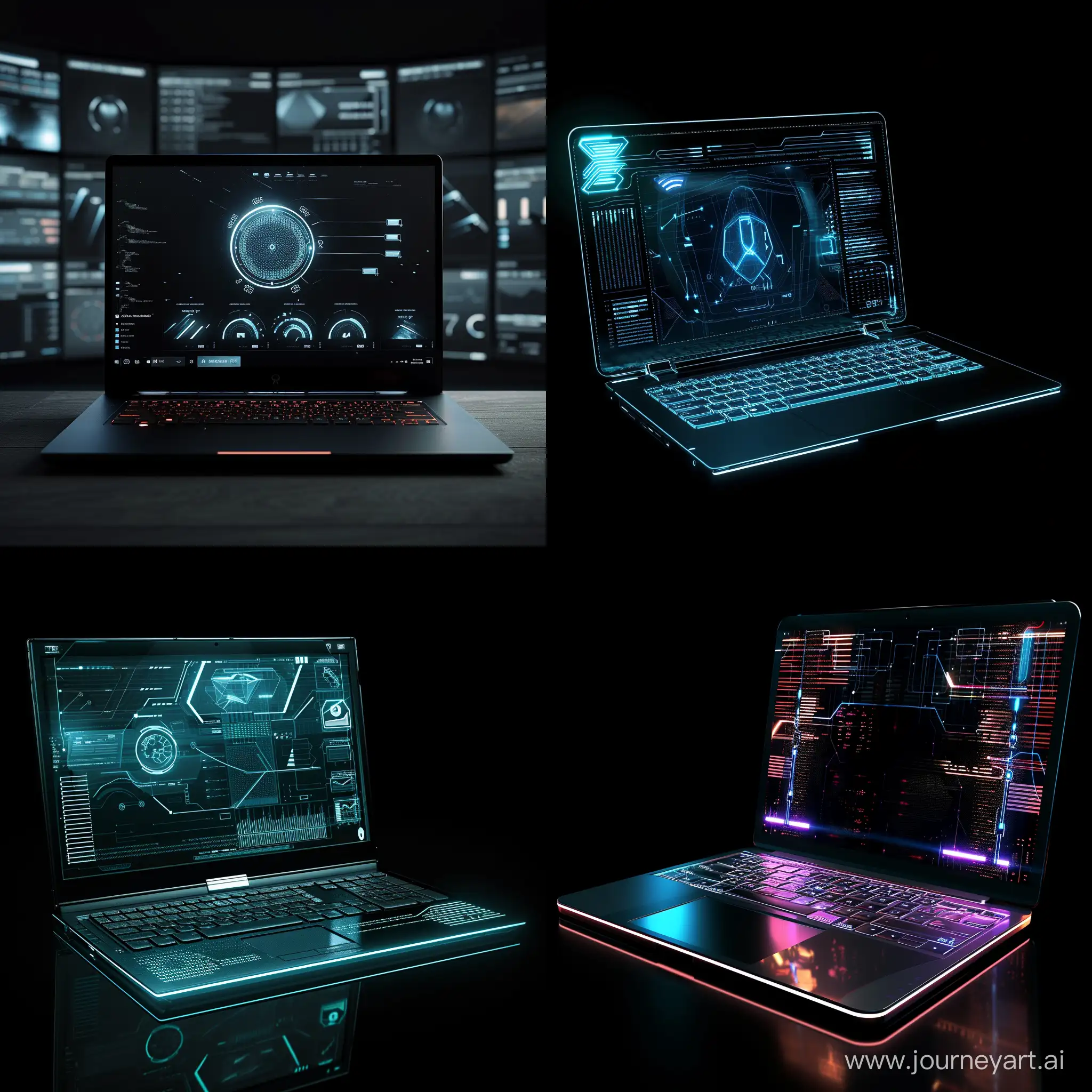 Futuristic laptop, in cyber noir style, in cinematic style