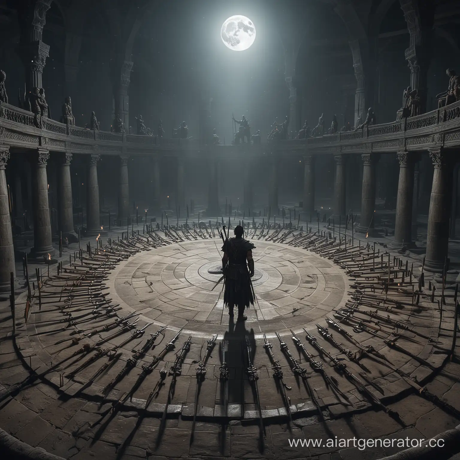 Moonlit-Circle-of-Slain-Warriors-in-Ancient-Hall