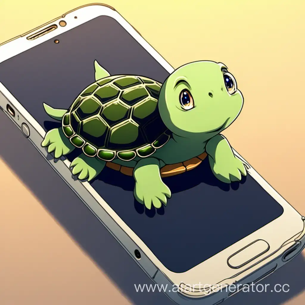Anime-Turtle-Sitting-on-Smartphone