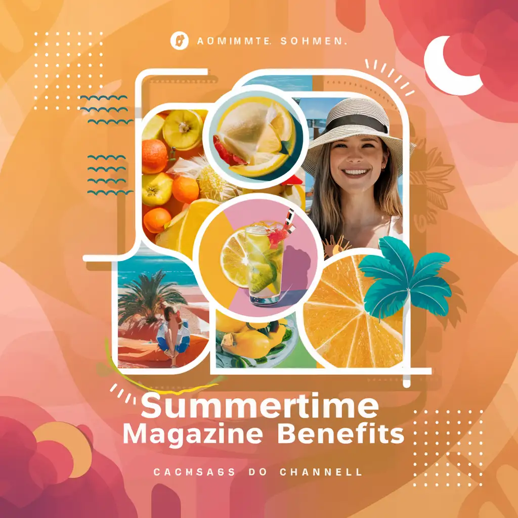 яркая дружелюбная обложка с современными элементами дизайна для канала о летних полезностях