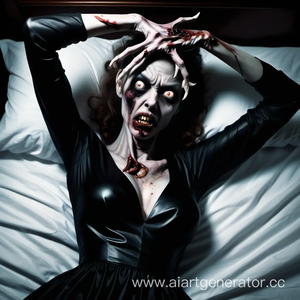 Terrifying-Zombie-Woman-Lying-in-Darkness-with-Sharp-Fingernails