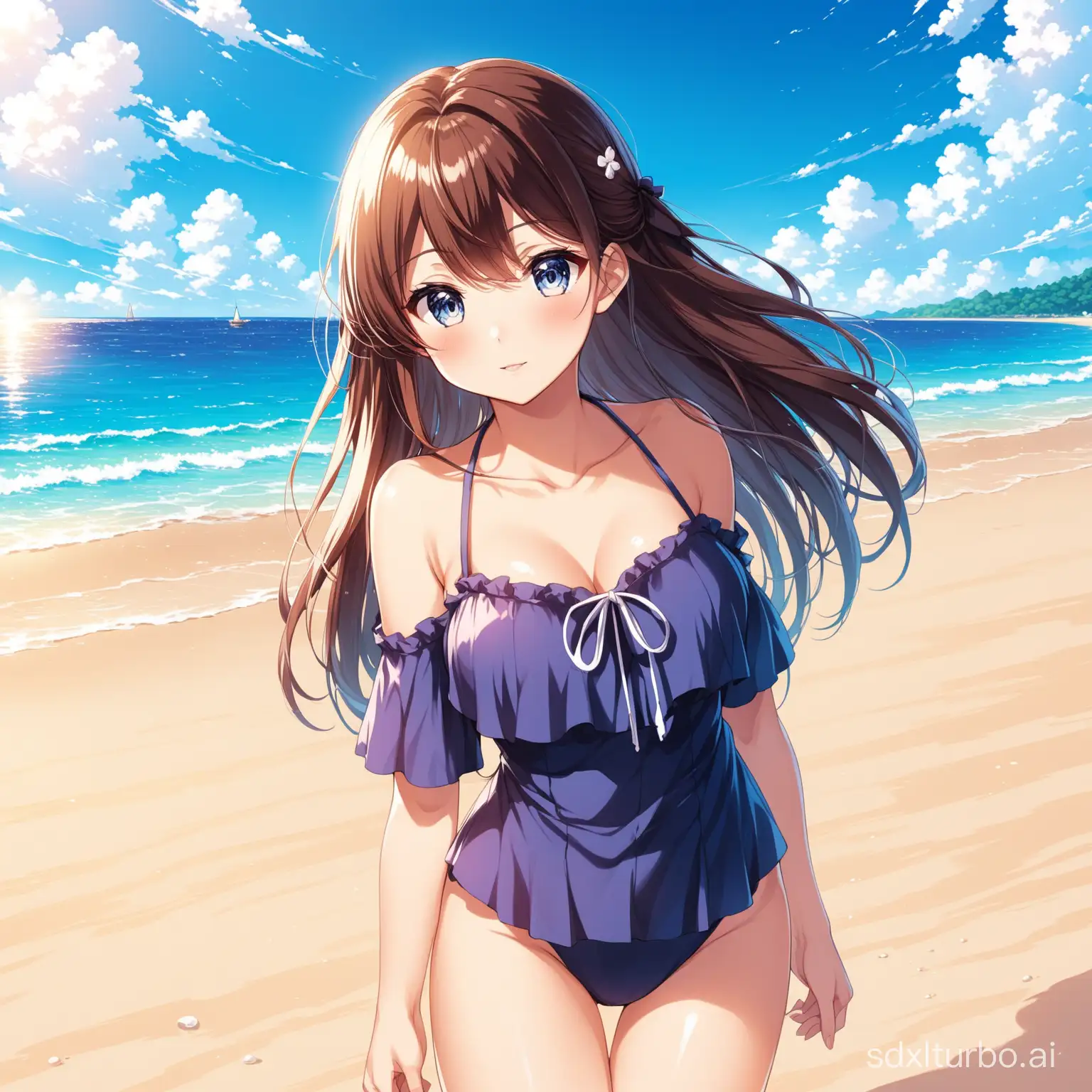 Anime girl on the beach