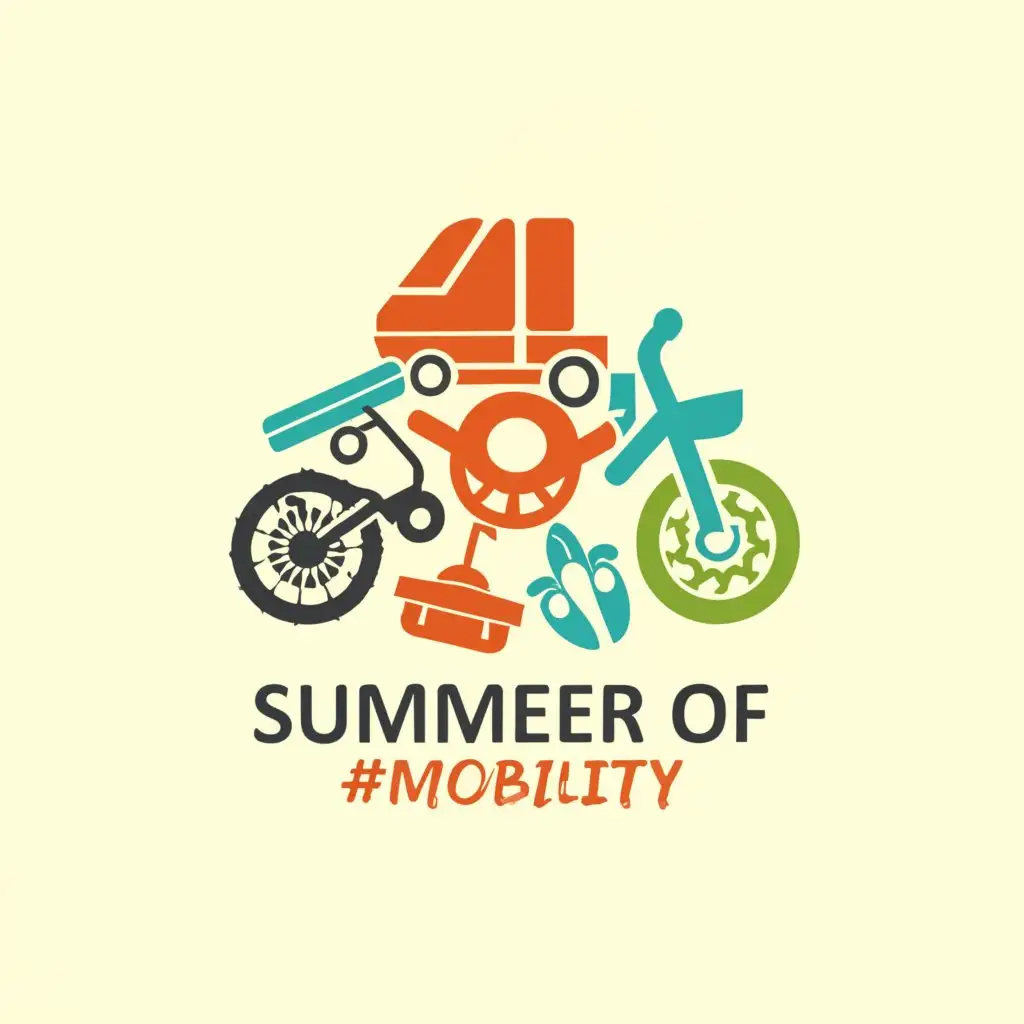 a logo design,with the text "summer of #mobility", main symbol:car bike bus scooter train feet,Moderate,clear background