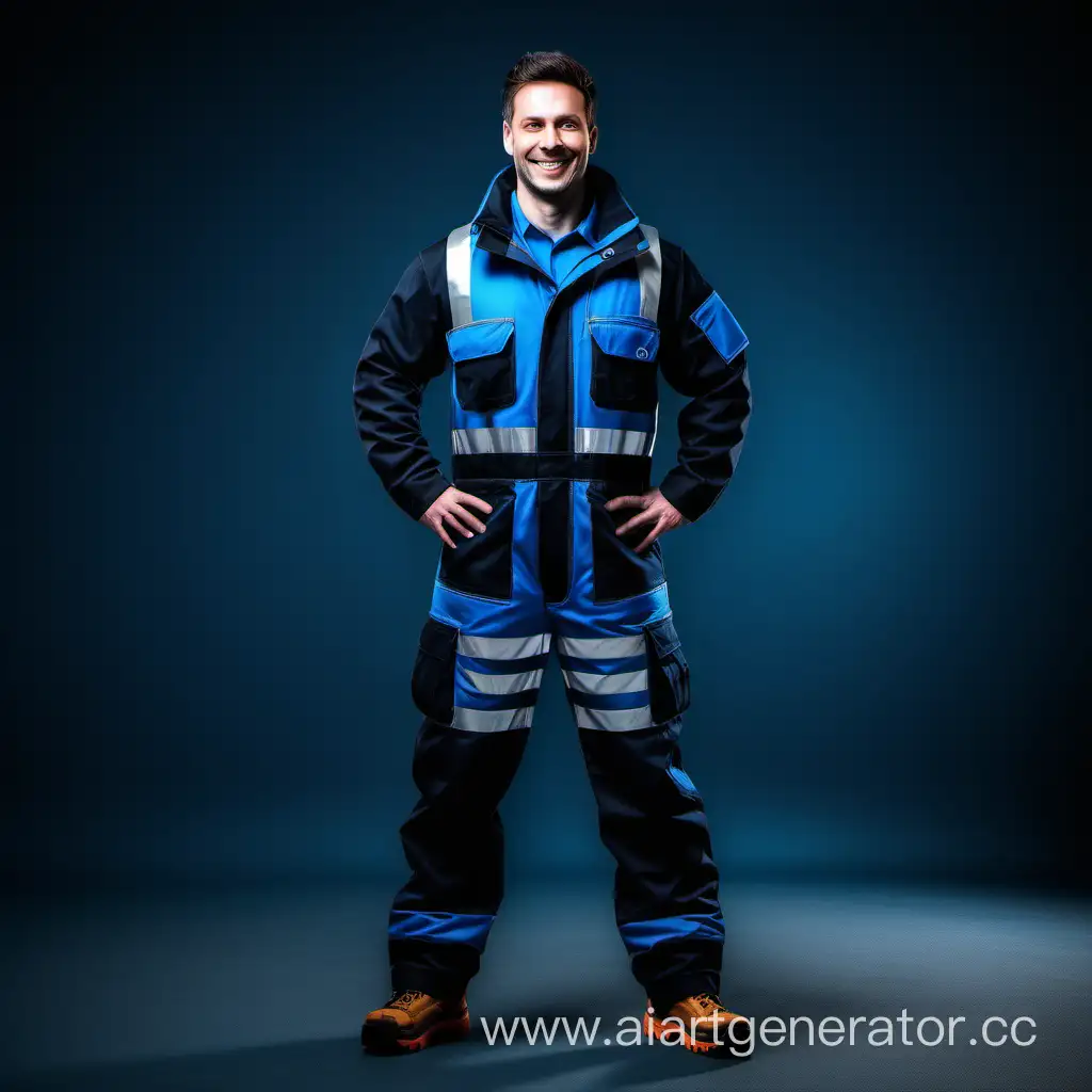 Stylish-and-Durable-Black-and-Blue-Insulated-Workwear-Confident-Strong-Man-Smiles-in-Dramatic-4K-Quality
