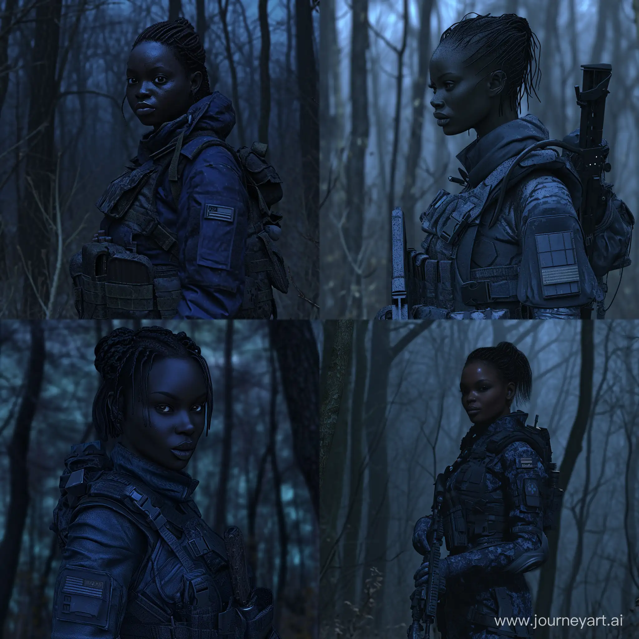Sheva-Alomar-Ebony-Mercenary-in-Dark-Blue-Tactical-Gear-Amidst-the-Dark-Forest