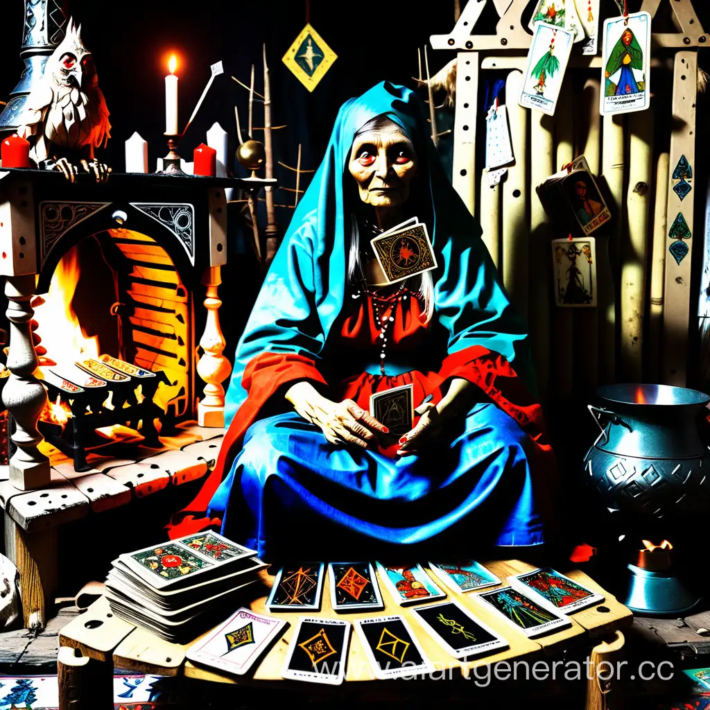 Russian-Witch-Baba-Yaga-Reading-Tarot-Cards-by-the-Stove