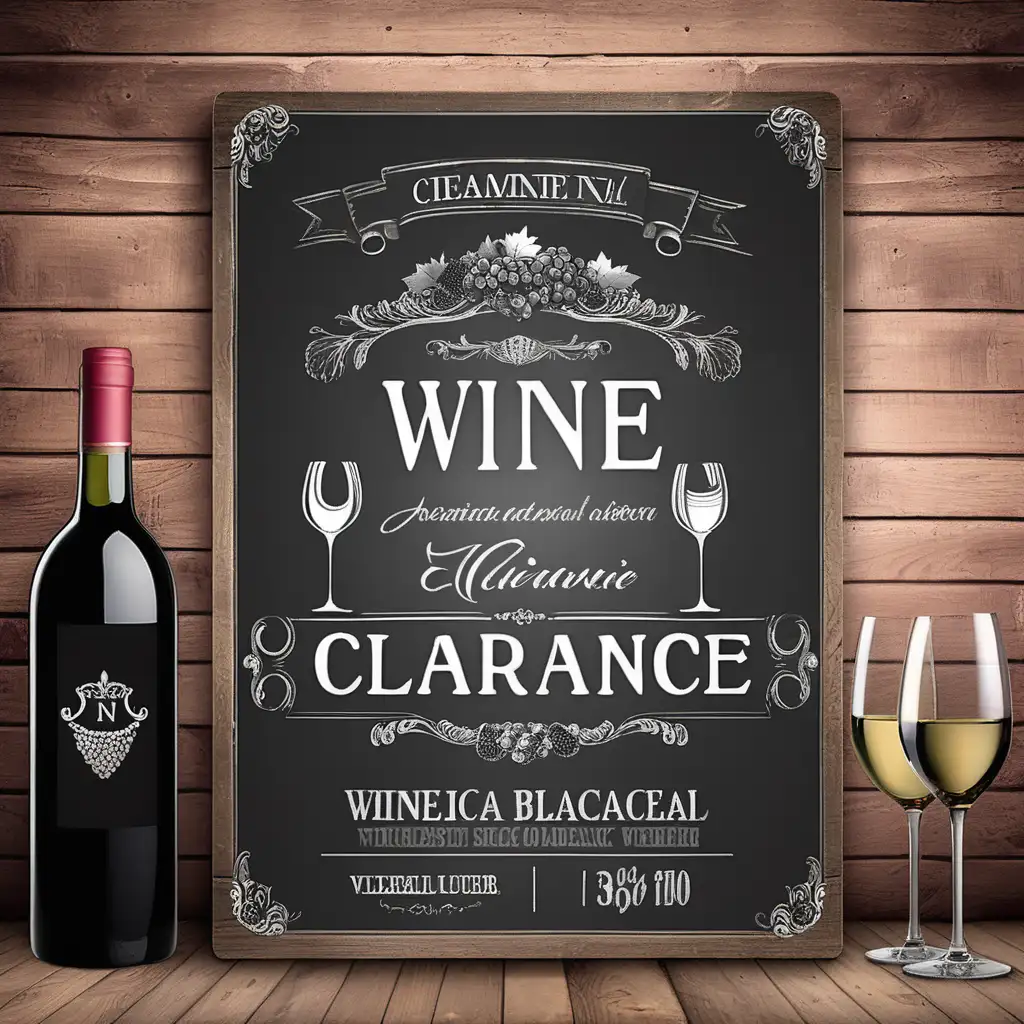 design a flyer, wine cellar clearance, vintage style, with a large blackboard