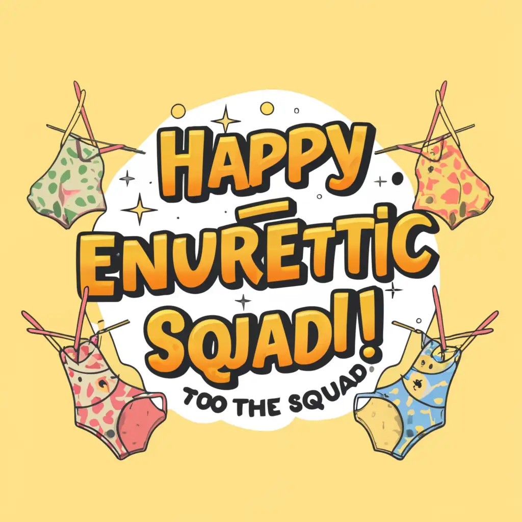 a logo design,with the text "Happy enuretic day to the squad!", main symbol:Yellow panties,Moderate,be used in Дом и семья industry,clear background