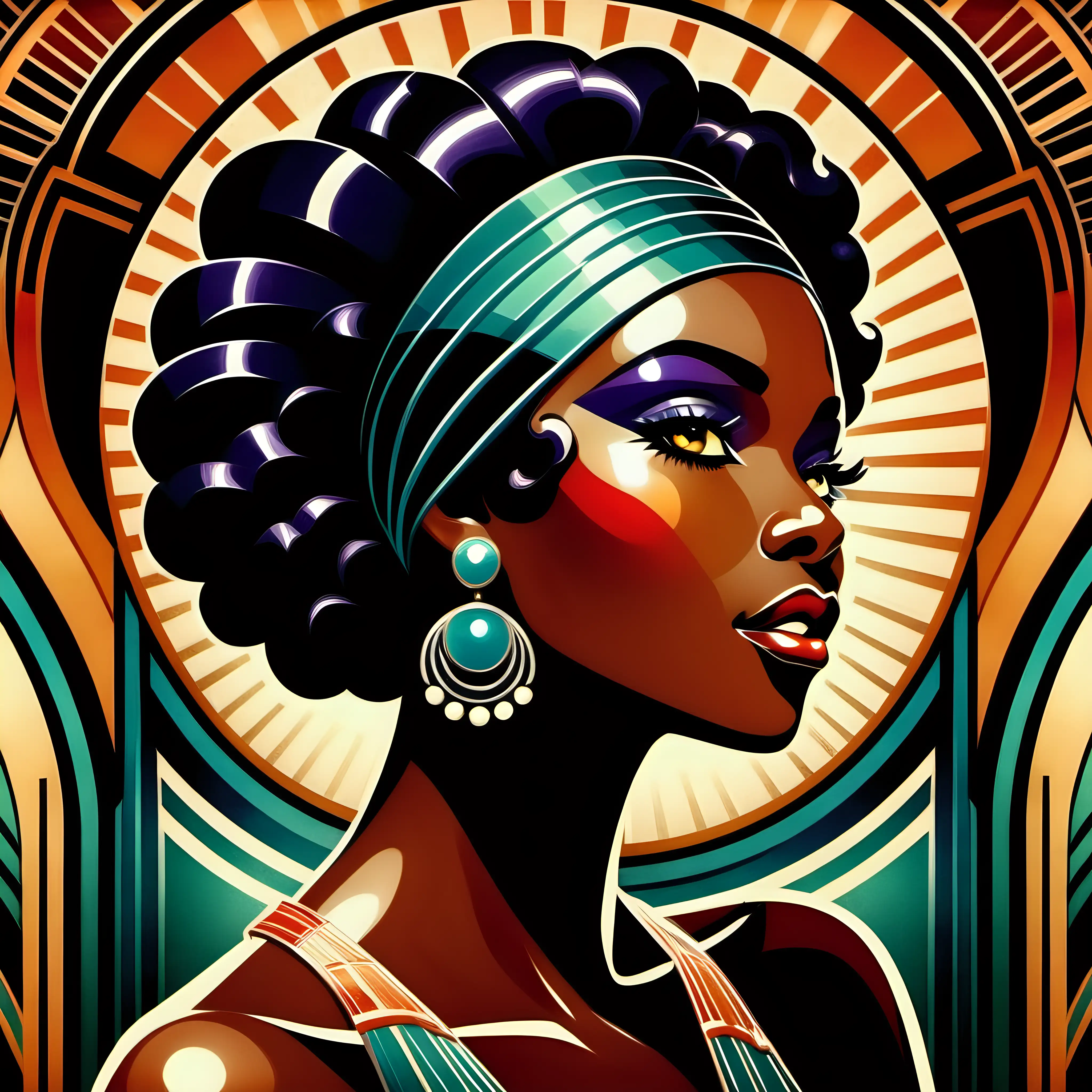 Colorful Art Deco Portrait of a Beautiful Black Lady