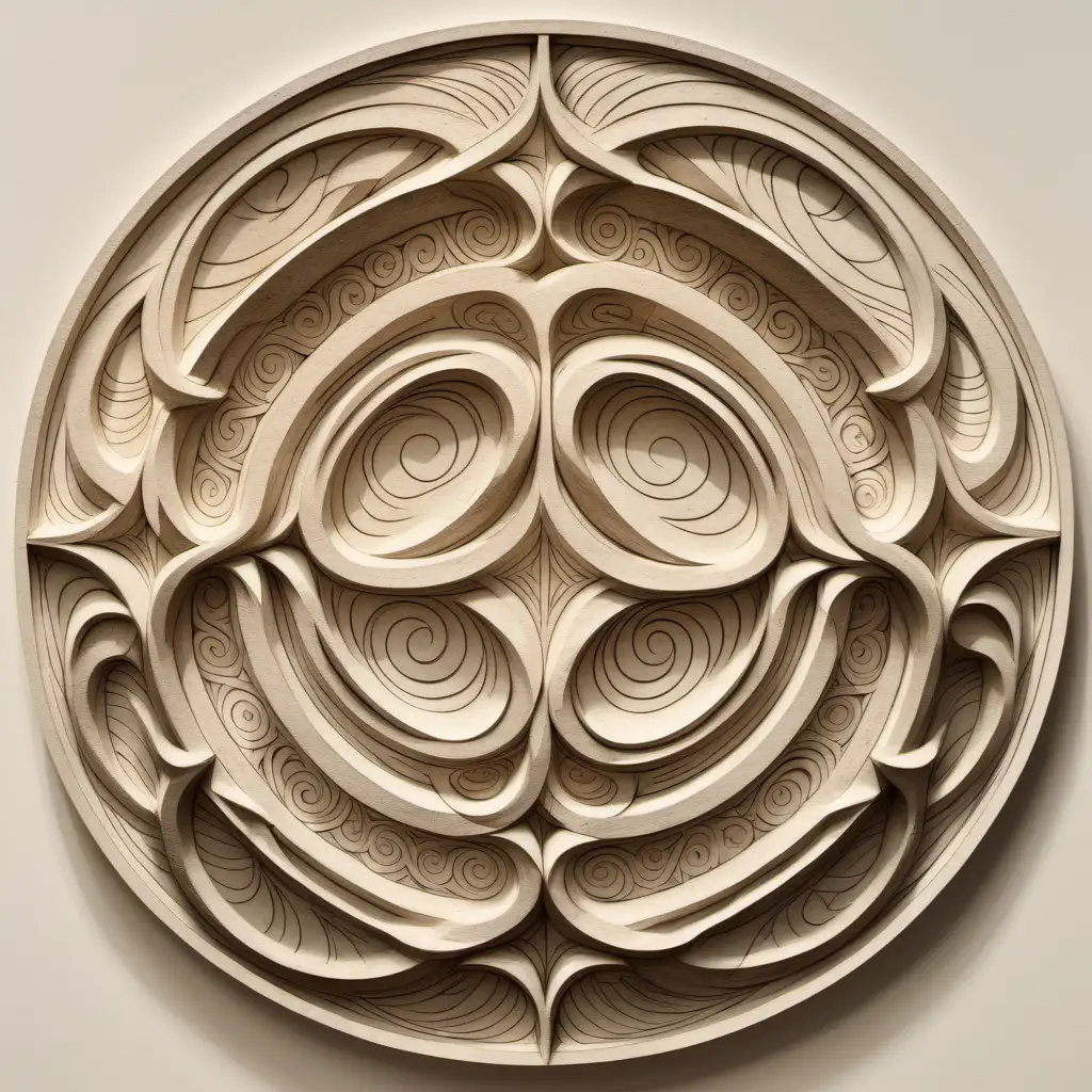a carvings of symbol of a circle entwined with delicate lines, mysterious as old as time, etched by hands long turned to dust, Victorian, etching, on light beige, bold color, muted palette, , loose line drawing, playfully intricate, puzzle-like elements,
