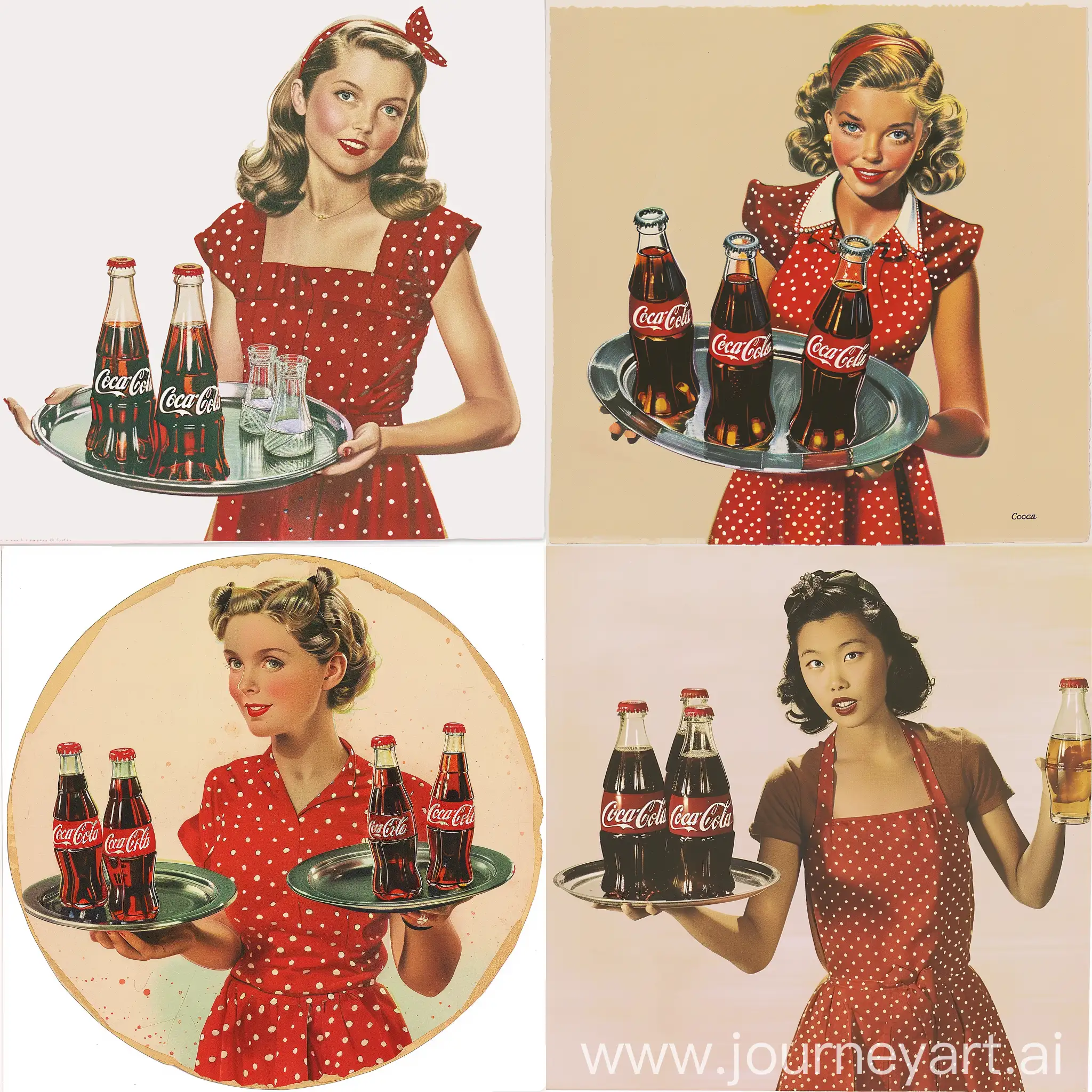 Waitress-Serving-CocaCola-in-Red-Polka-Dot-Dress